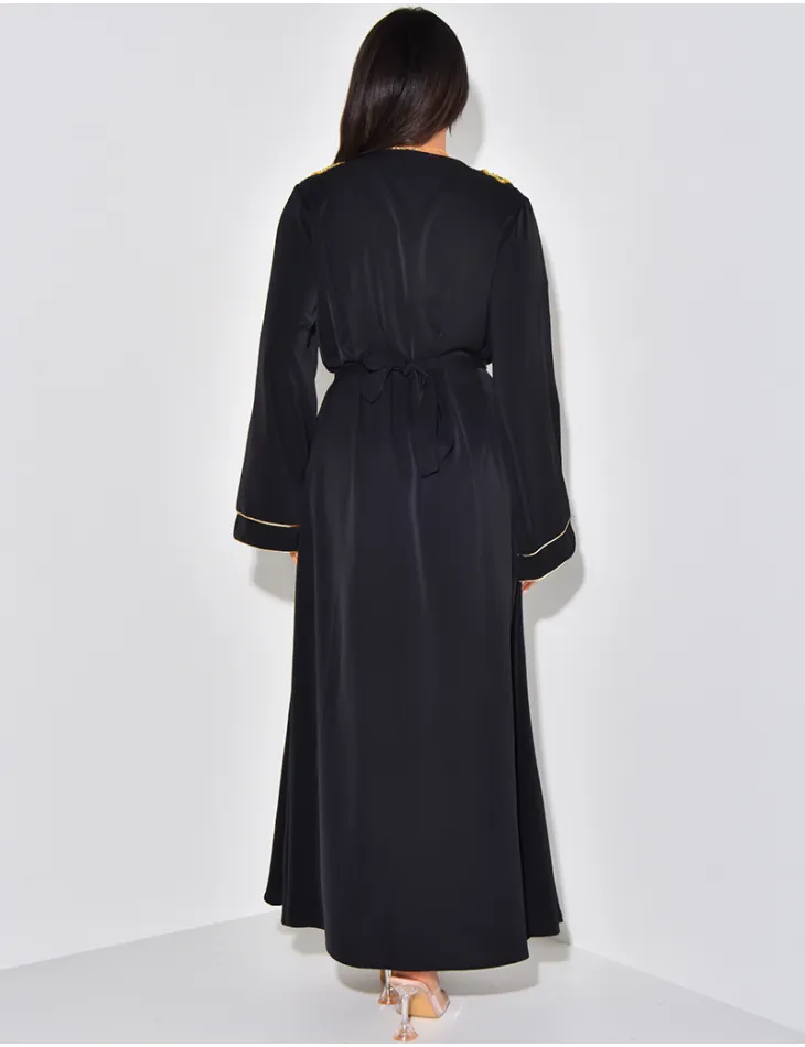 Abaya à perles dorées aux épaules & ceinture à la taille / 60659 - JEANS INDUSTRY