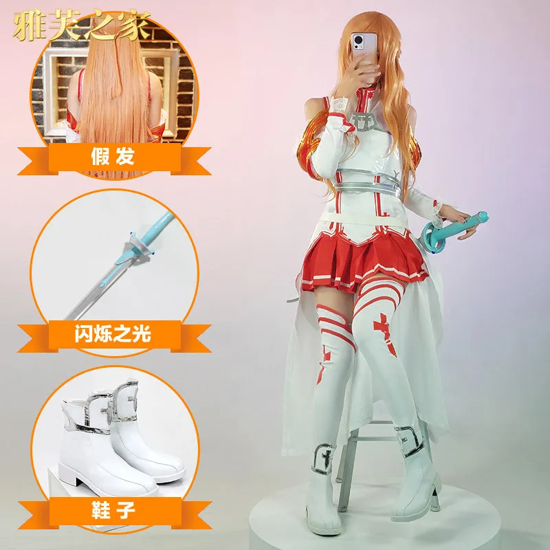 Asuna cos vêtements costume de combat ensemble complet d'armes épée art en ligne cosplay spot lumière clignotante