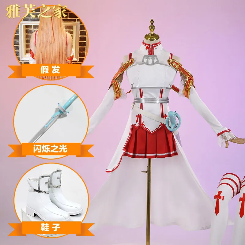 Asuna cos vêtements costume de combat ensemble complet d'armes épée art en ligne cosplay spot lumière clignotante