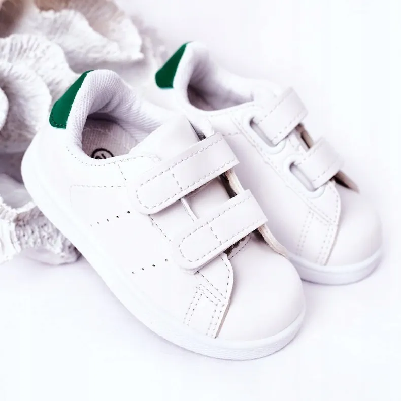 Baskets blanches et vertes pour enfants California avec velcro