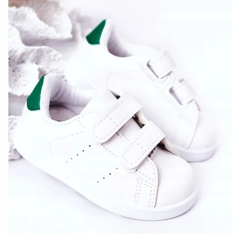 Baskets blanches et vertes pour enfants California avec velcro