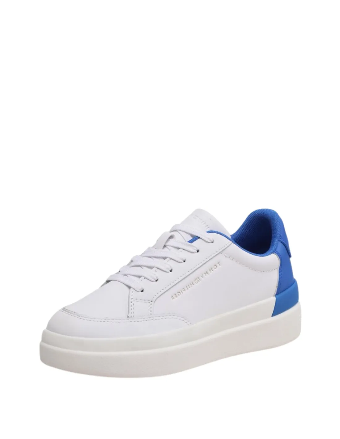 Baskets en cuir femme Tommy Hilfiger Ref 58874 0LA Blanc/Bleu Electrique