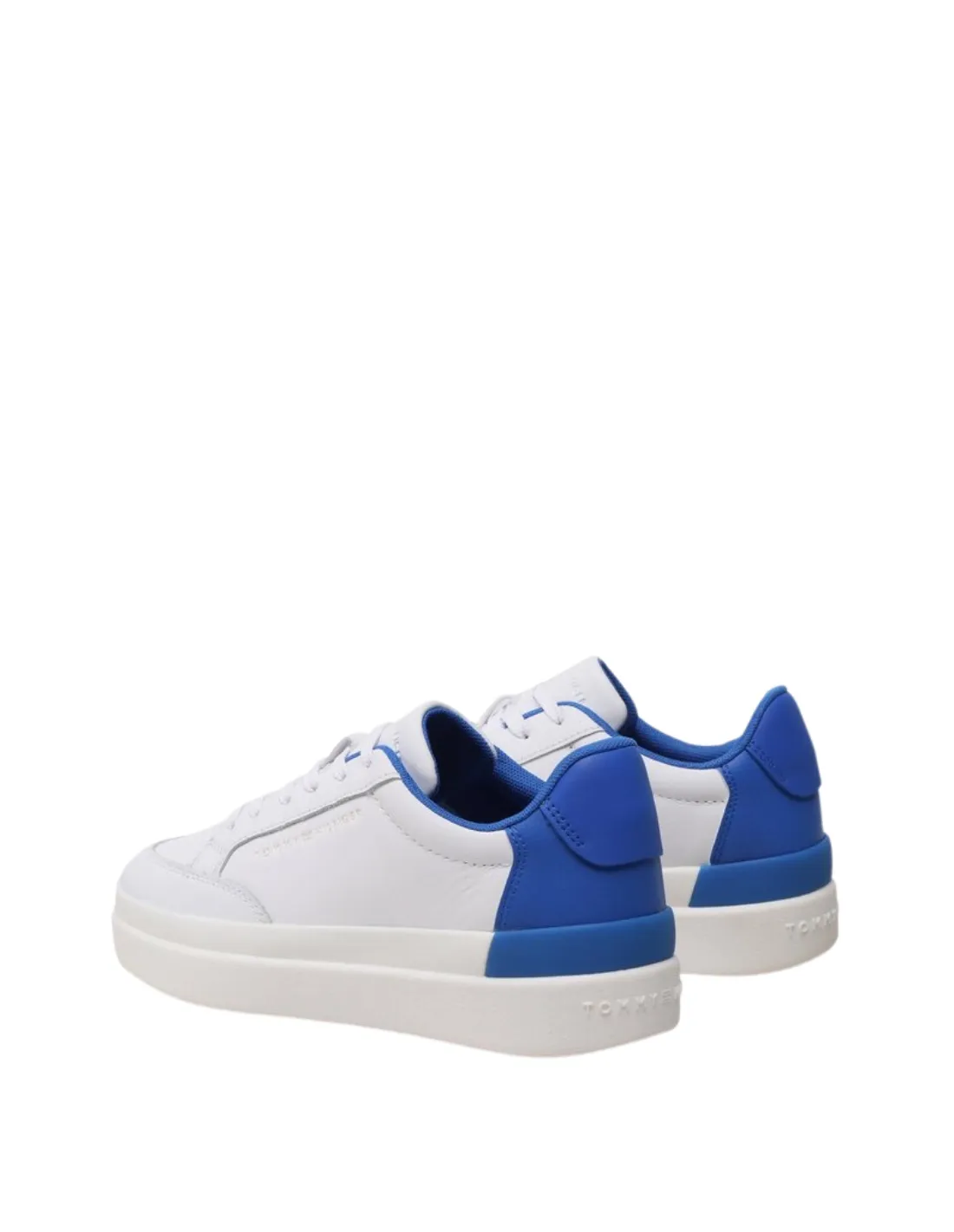 Baskets en cuir femme Tommy Hilfiger Ref 58874 0LA Blanc/Bleu Electrique