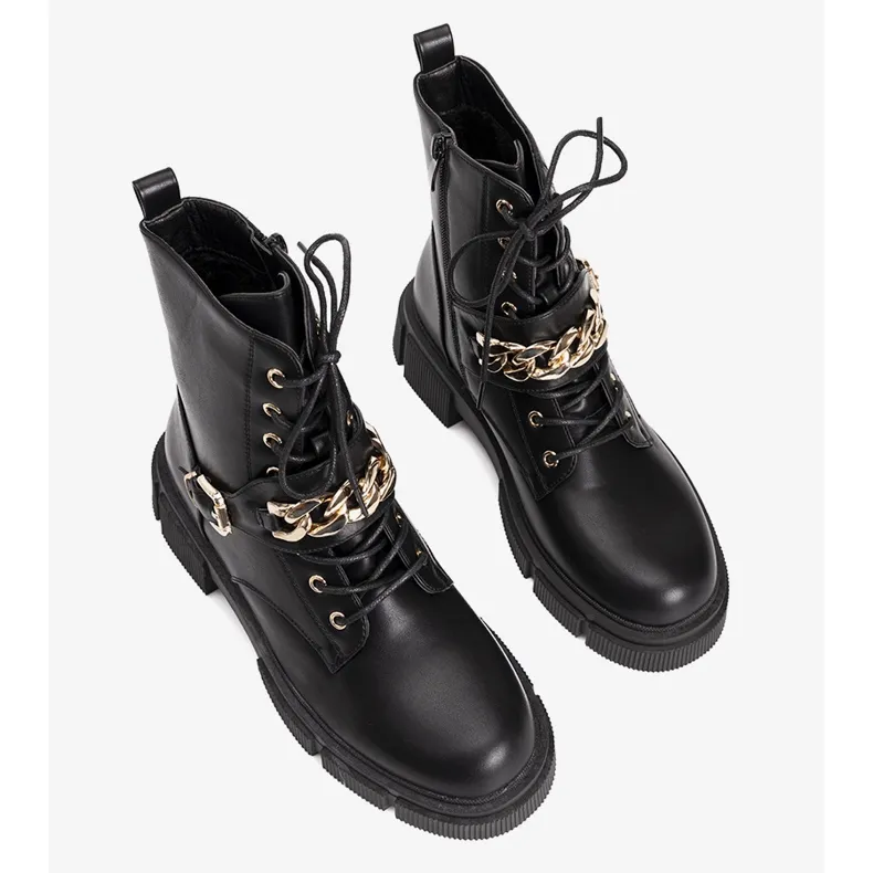 Bottes de randonnée noires avec chaîne Laurette dorée le noir