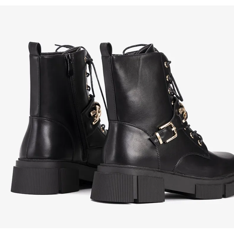 Bottes de randonnée noires avec chaîne Laurette dorée le noir