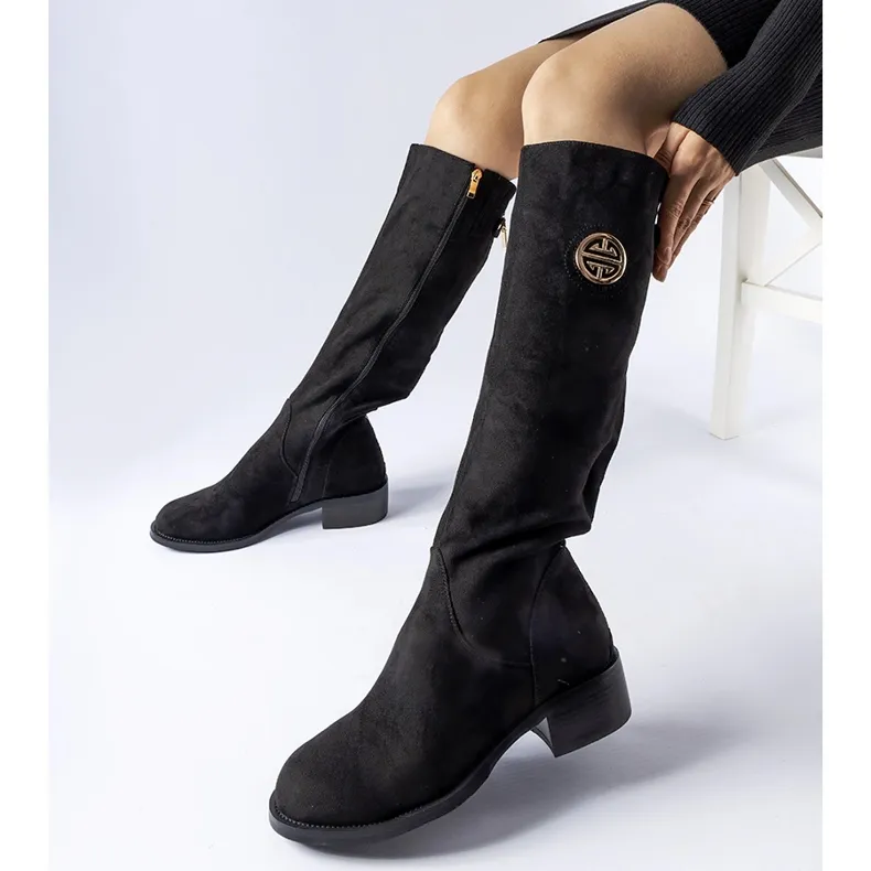 Bottes longues et chaudes en éco-suède noires le noir