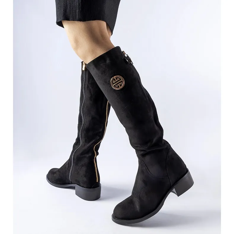 Bottes longues et chaudes en éco-suède noires le noir