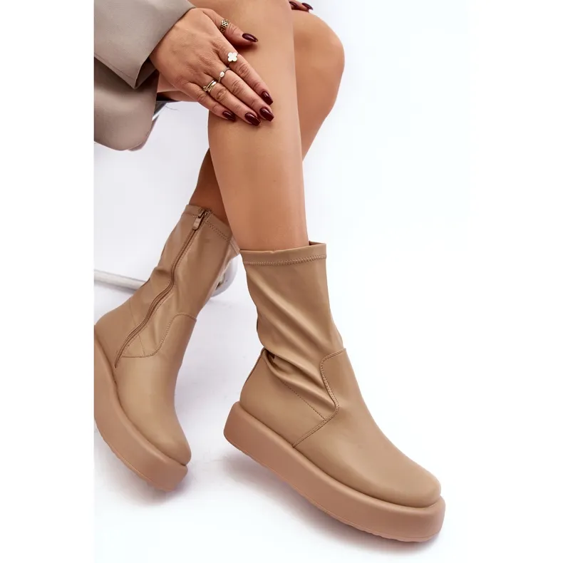 Bottes à plateforme pour femmes Beige Eco-cuir Algedi