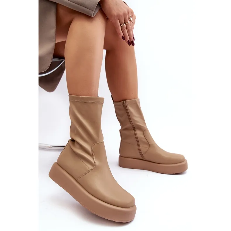 Bottes à plateforme pour femmes Beige Eco-cuir Algedi