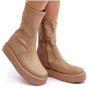 Bottes à plateforme pour femmes Beige Eco-cuir Algedi