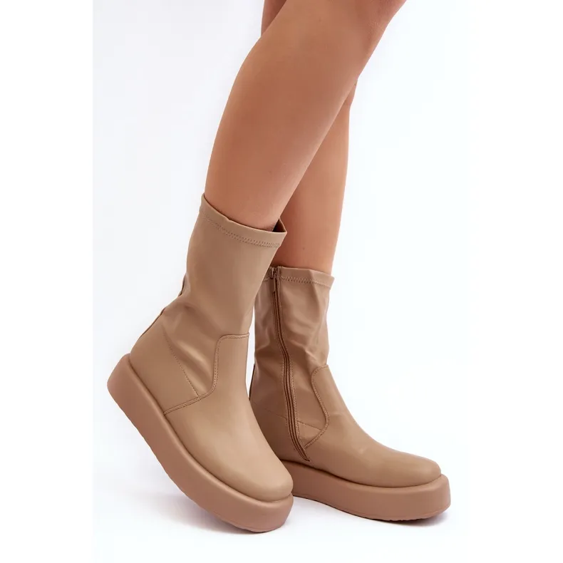 Bottes à plateforme pour femmes Beige Eco-cuir Algedi