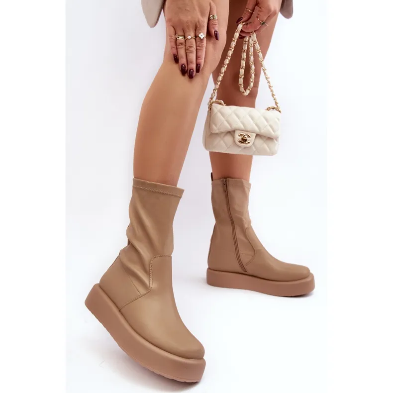 Bottes à plateforme pour femmes Beige Eco-cuir Algedi