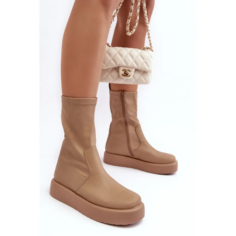 Bottes à plateforme pour femmes Beige Eco-cuir Algedi