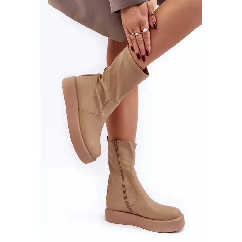 Bottes à plateforme pour femmes Beige Eco-cuir Algedi