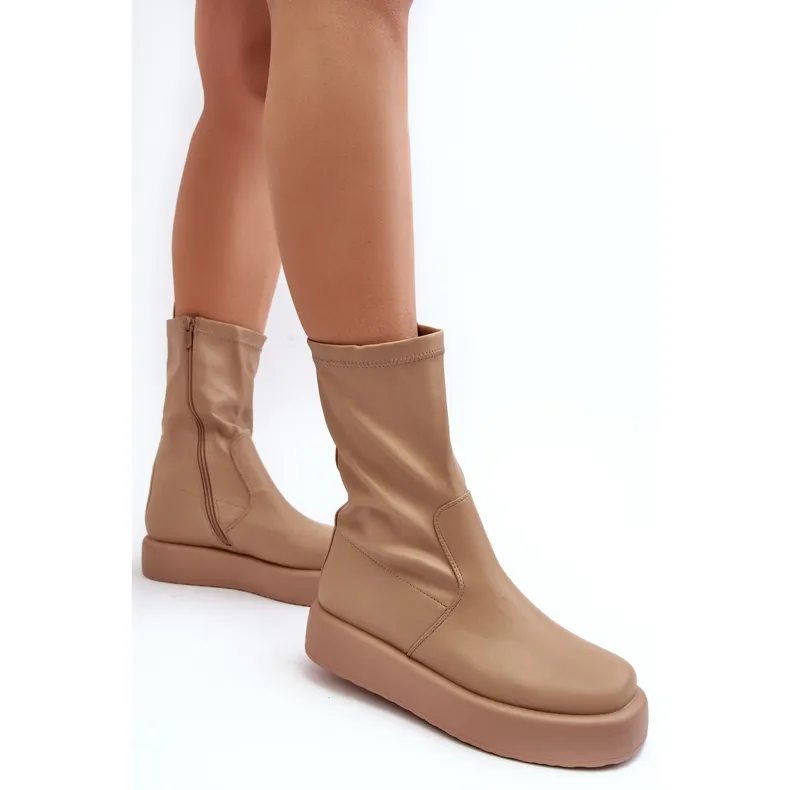 Bottes à plateforme pour femmes Beige Eco-cuir Algedi