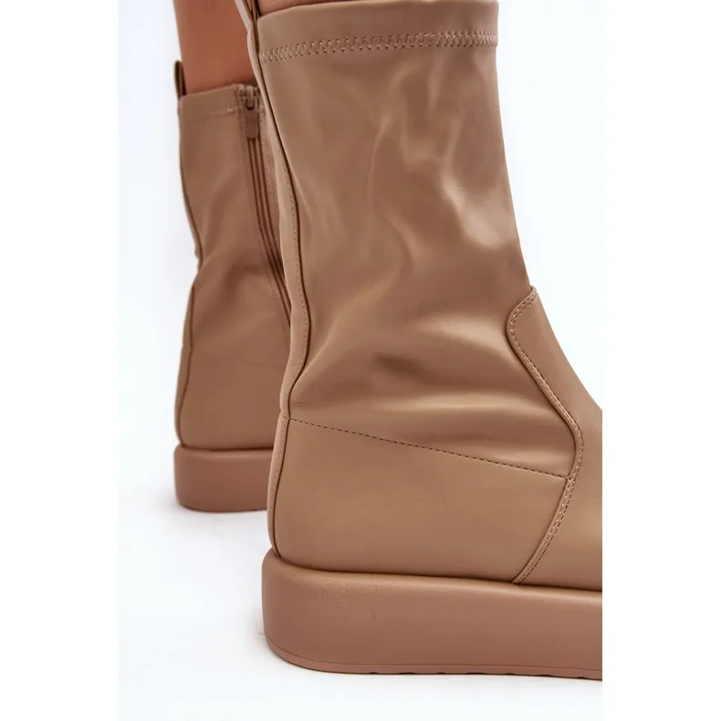 Bottes à plateforme pour femmes Beige Eco-cuir Algedi