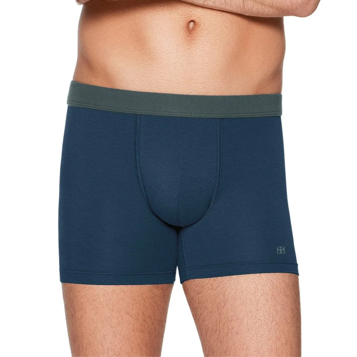 Boxer homme en coton et lyocell à ceinture tubulaire Asuka bleu