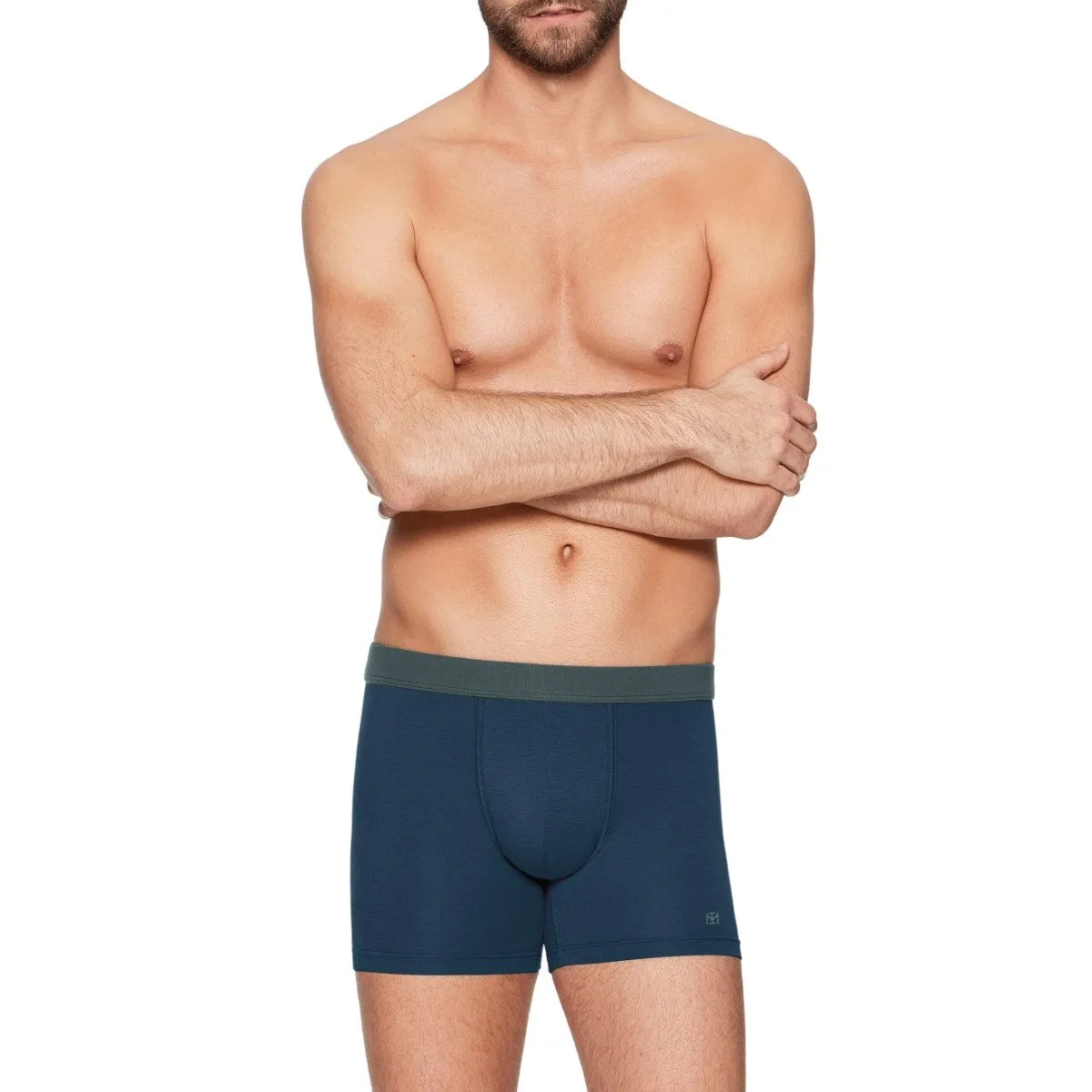 Boxer homme en coton et lyocell à ceinture tubulaire Asuka bleu