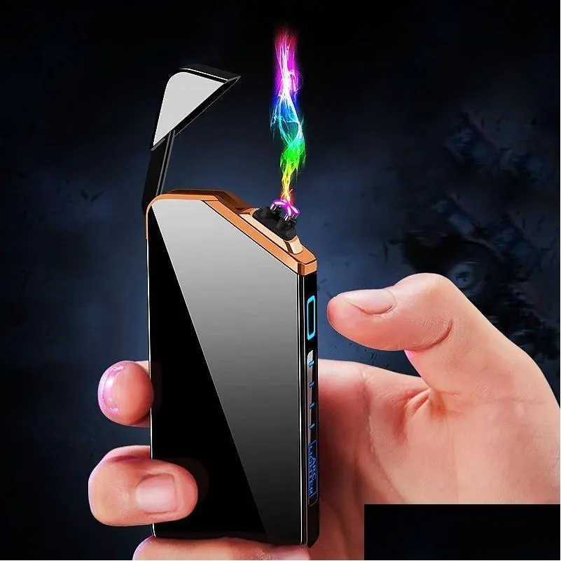 Briquets Coupe Vent Double Arc Électrique Briquet USB Rechargeable Plasma Cigarette Sans Flamme Gadgets Cadeau Promotion Drop Li