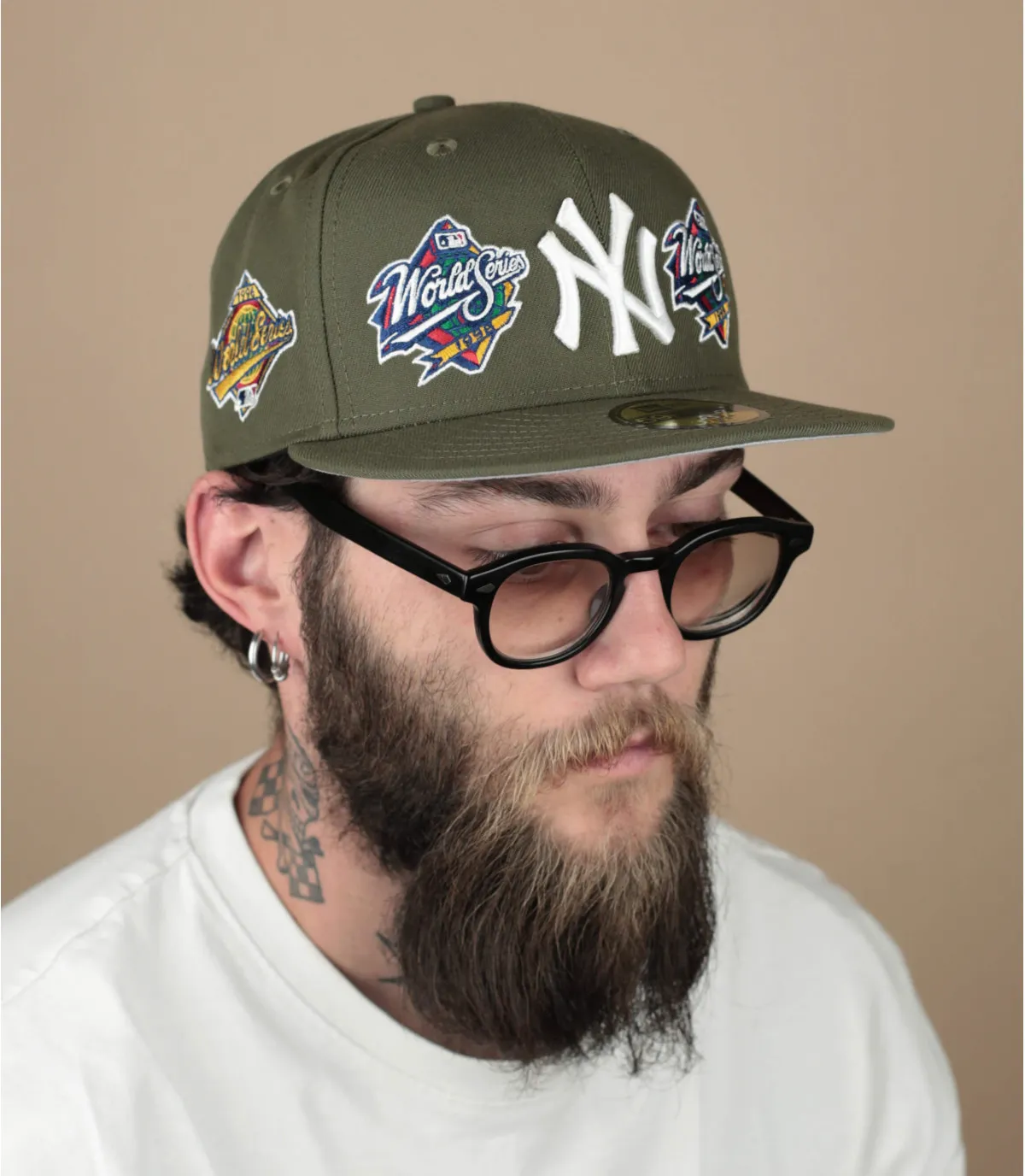 Casquette fitted NY patch khaki - Casquette World Series Patch MLB 59Fifty NY olive New Era : Headict