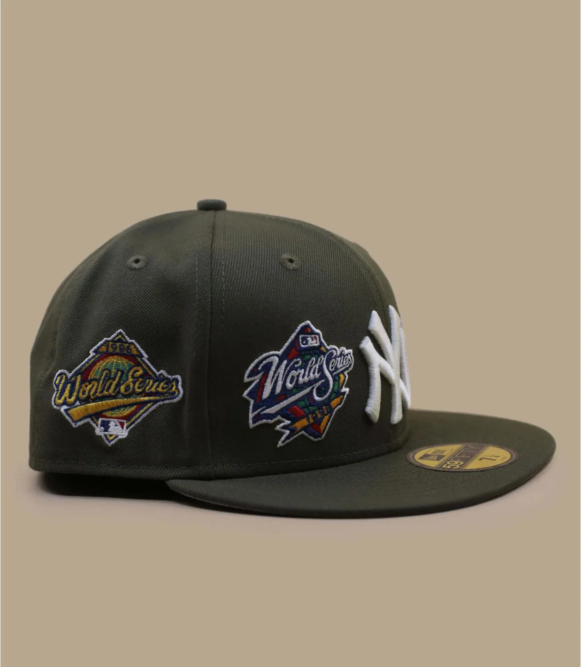 Casquette fitted NY patch khaki - Casquette World Series Patch MLB 59Fifty NY olive New Era : Headict