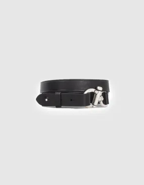 Ceinture cuir noir boucle ronde pied-de-col Femme