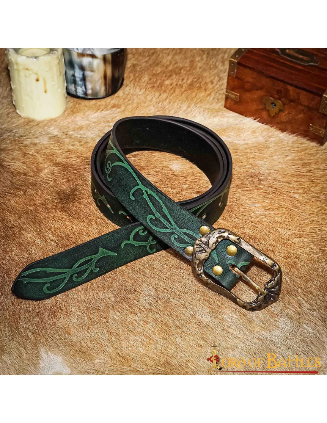 Ceinture Forest Elf en cuir vert embossé ⚔️ Boutique Épées