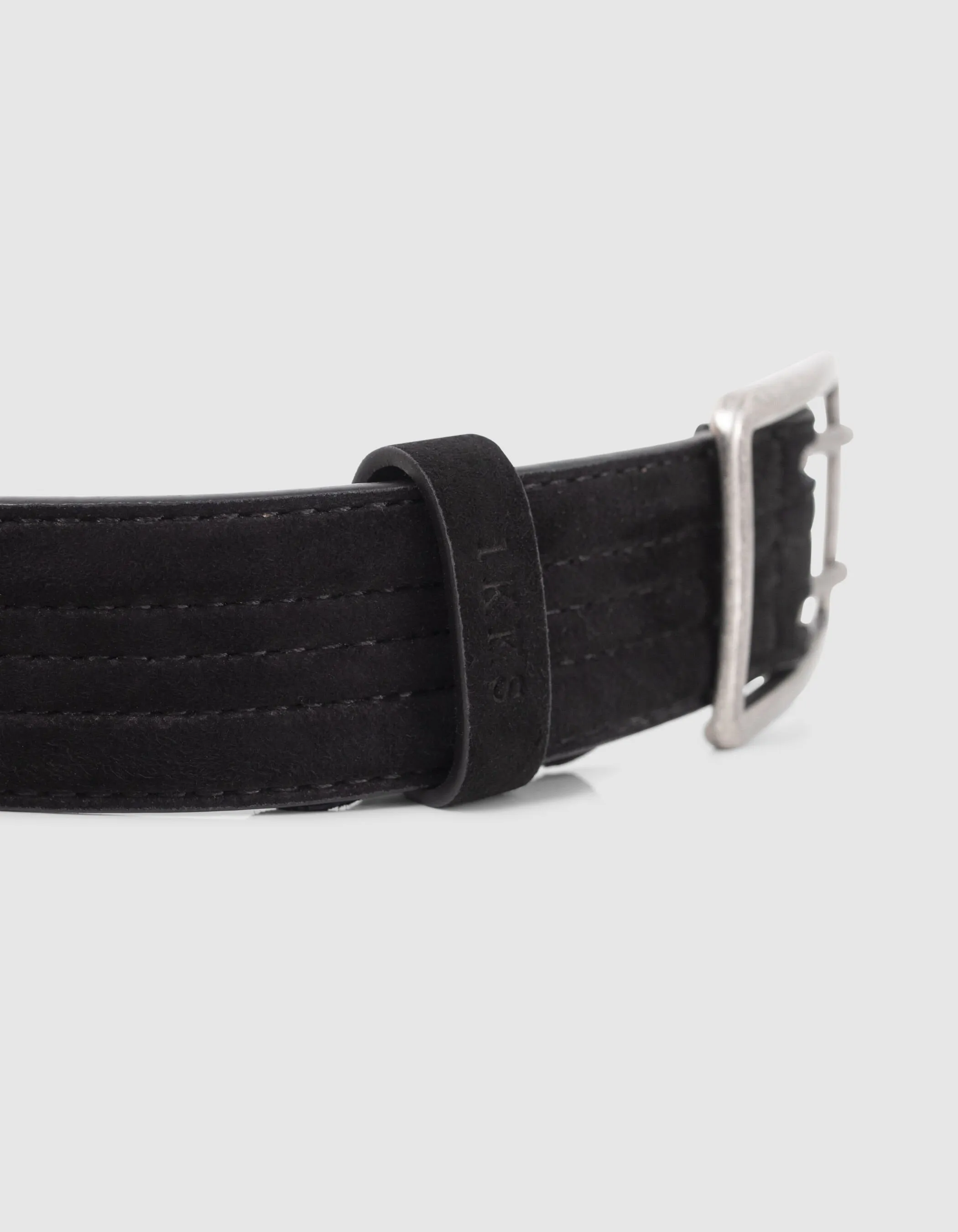 Ceinture noire cuir velours matelassé à œillets Femme