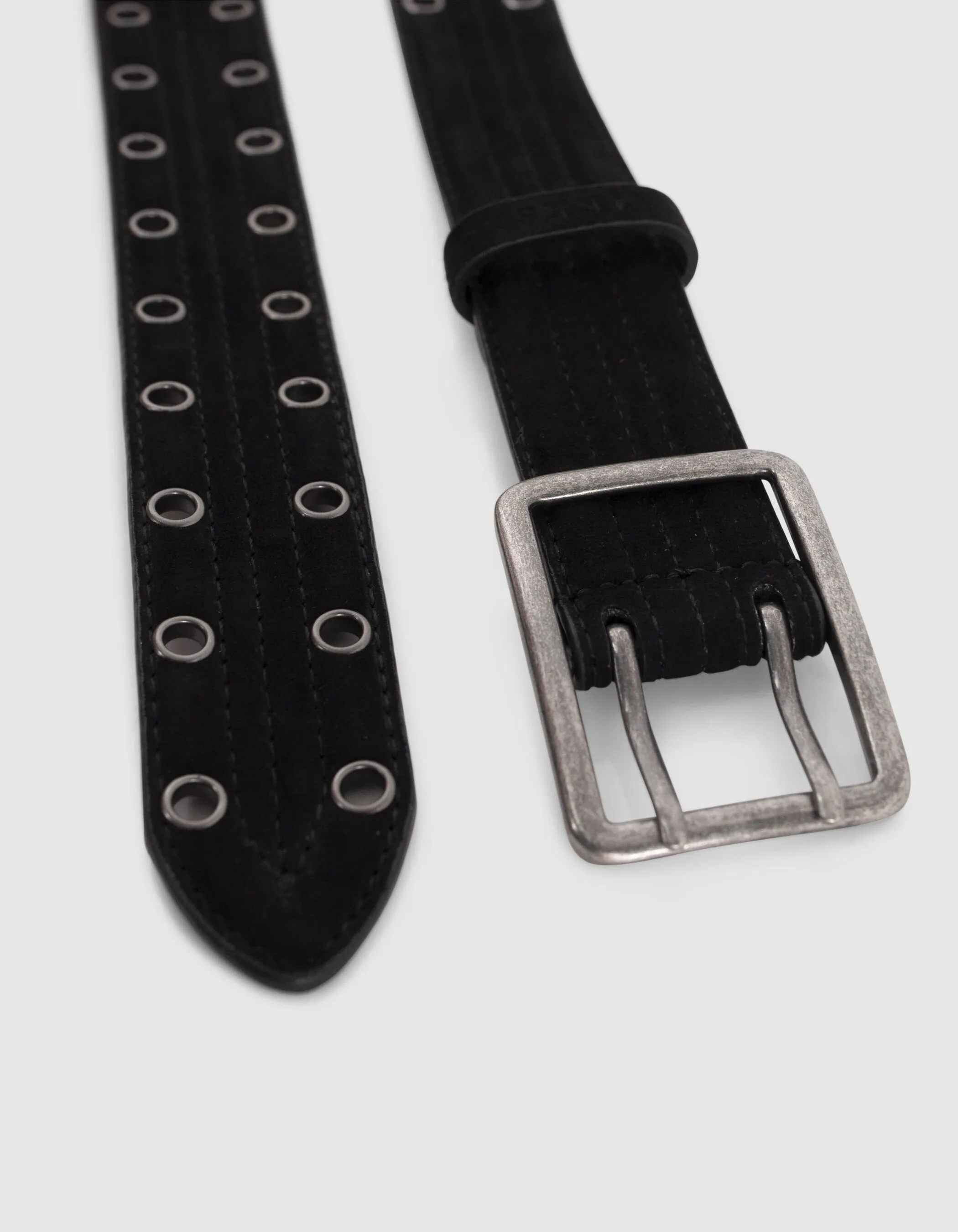 Ceinture noire cuir velours matelassé à œillets Femme