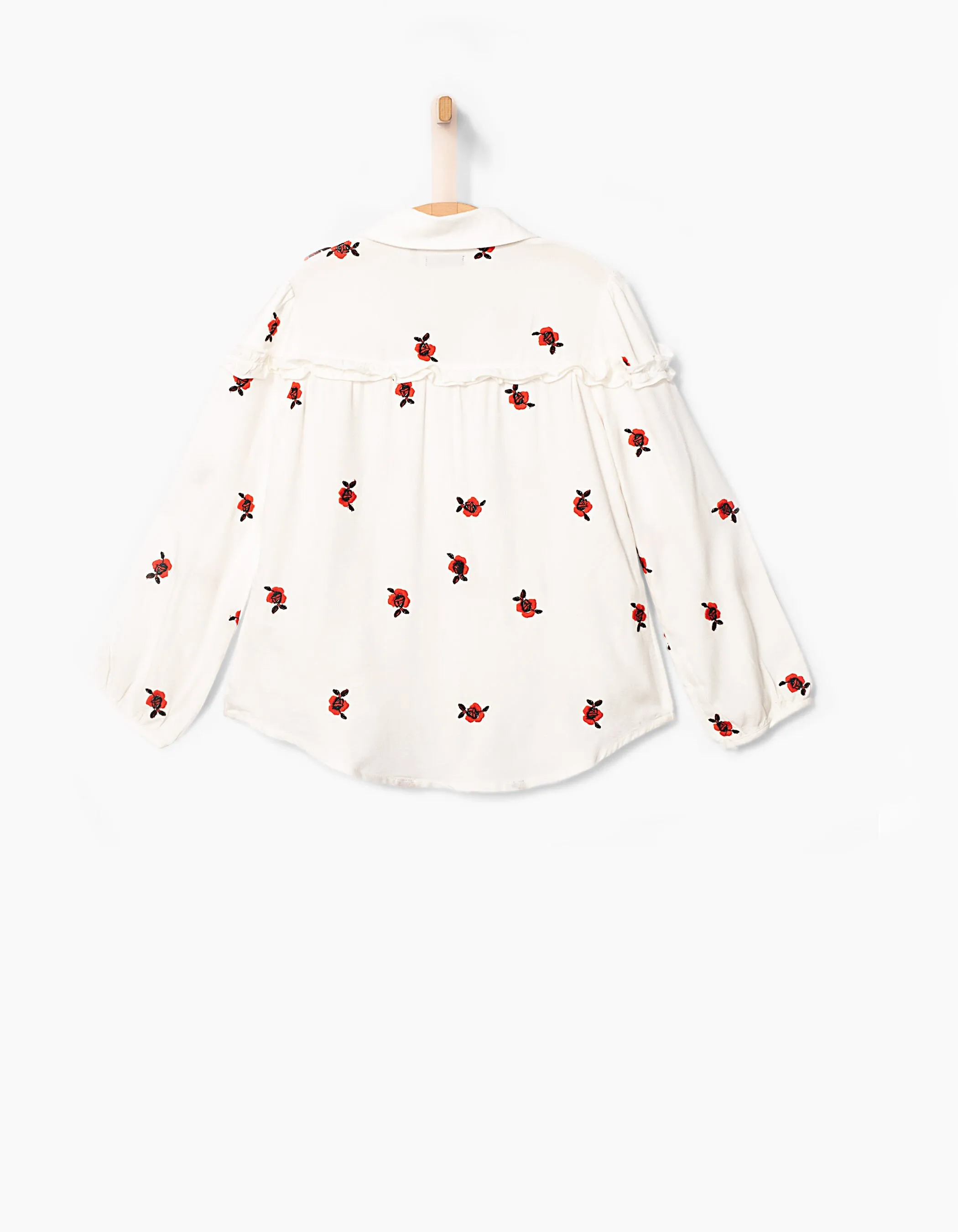 Chemise blanche à volants brodée fleurs fille