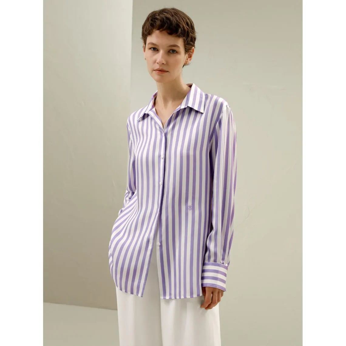 Chemise en soie à rayures amalfi Lilas | 3 Suisses