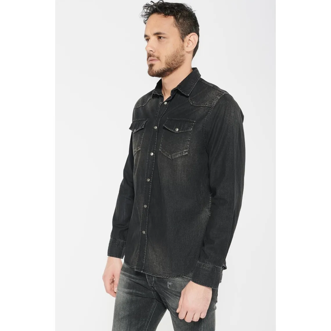 Chemise Juanito en jeans noir délavé | 3 Suisses