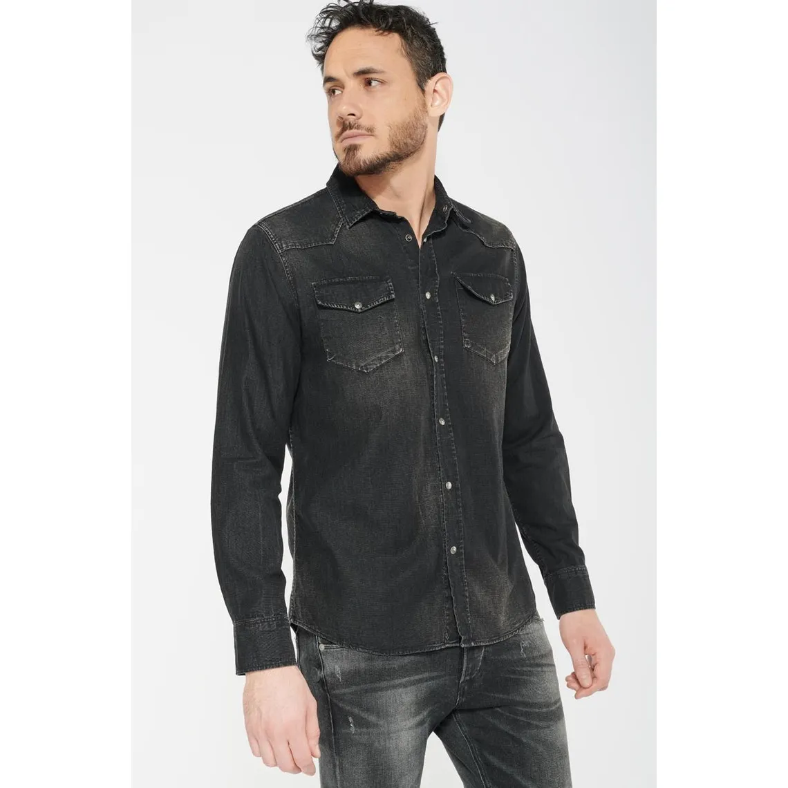 Chemise Juanito en jeans noir délavé | 3 Suisses