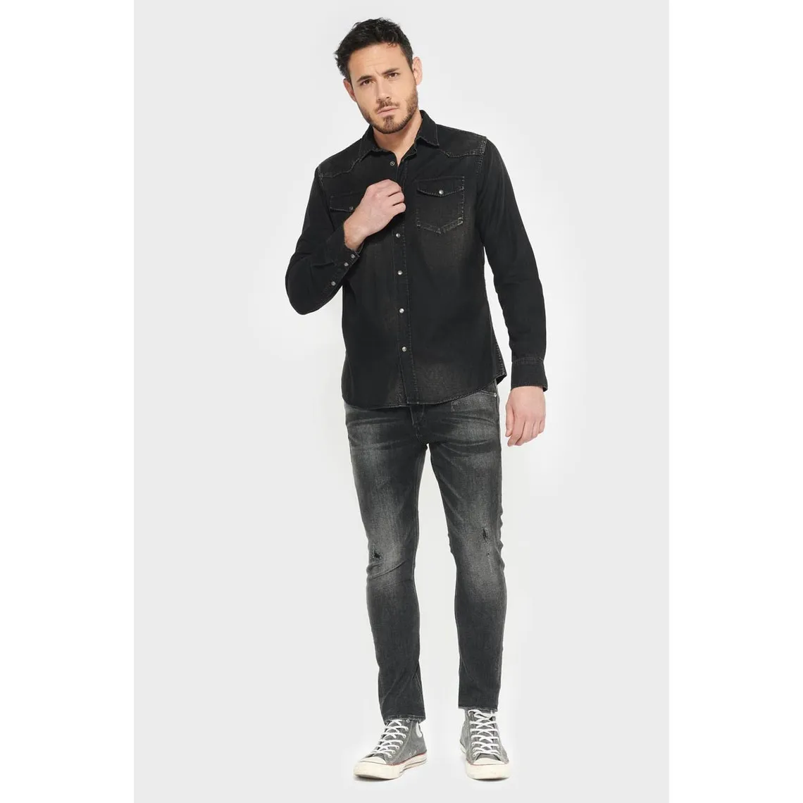 Chemise Juanito en jeans noir délavé | 3 Suisses