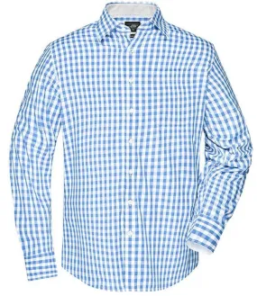 chemise manches longues carreaux vichy HOMME JN617 - bleu glacier 