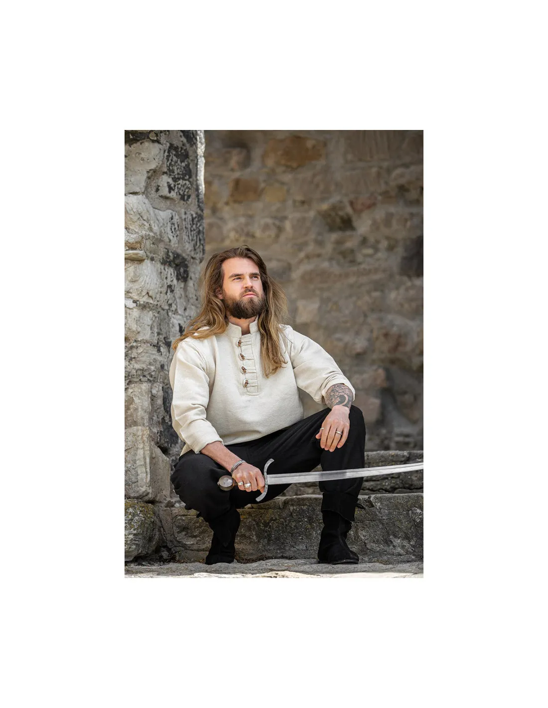 Chemise médiévale en coton épais modèle Anton, naturel ⚔️ Boutique Épées