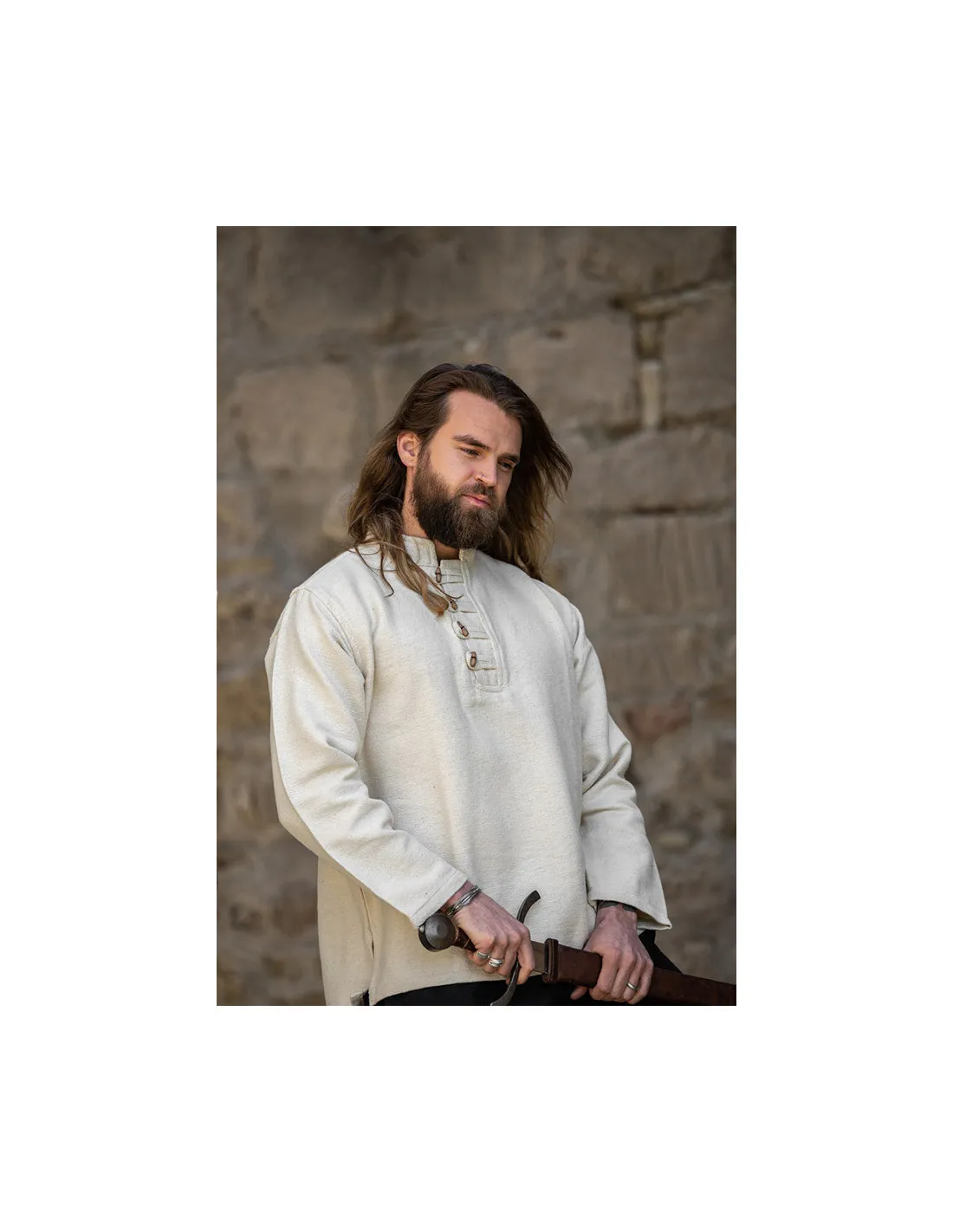 Chemise médiévale en coton épais modèle Anton, naturel ⚔️ Boutique Épées