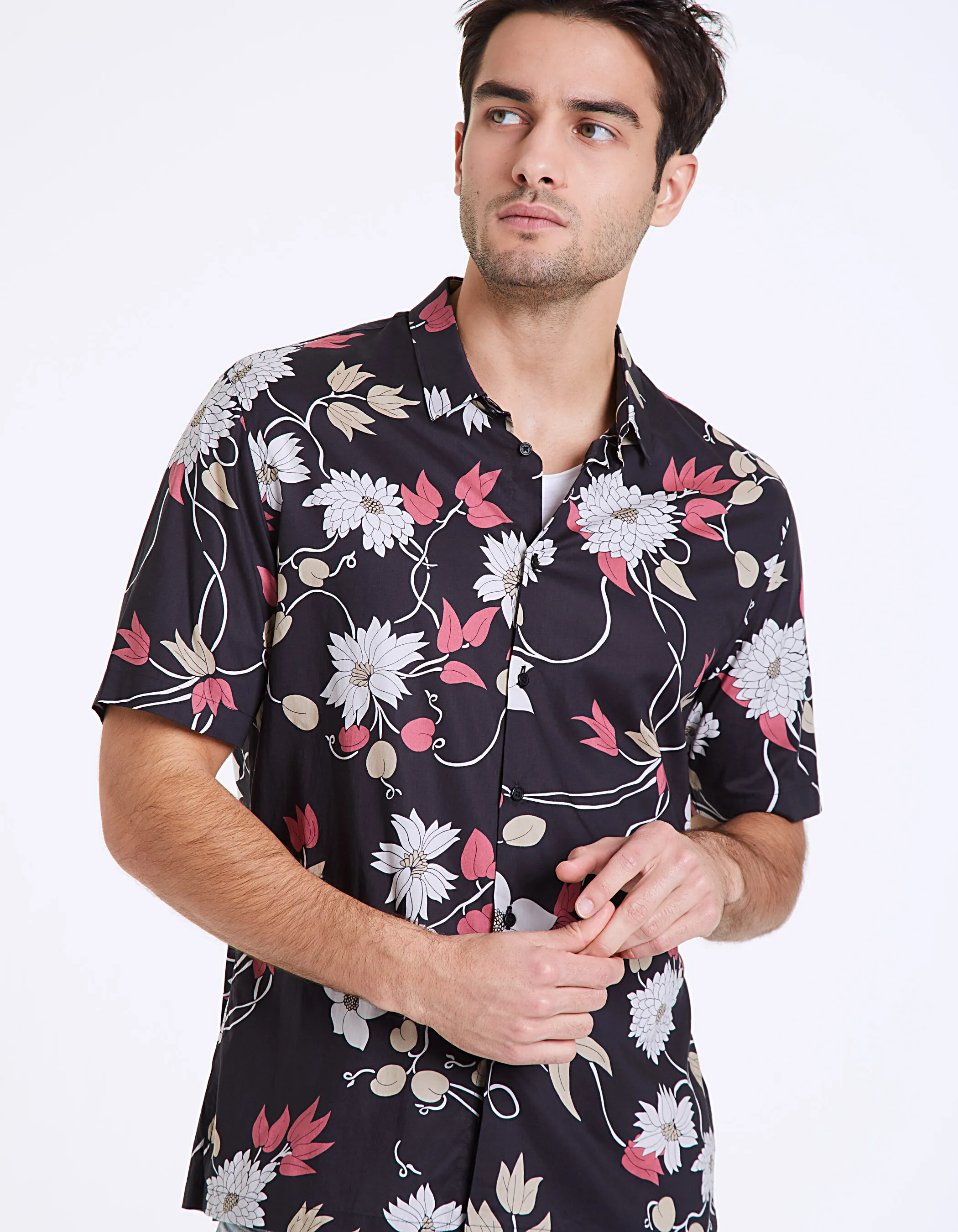 Chemise noire imprimée maxi-floral Homme