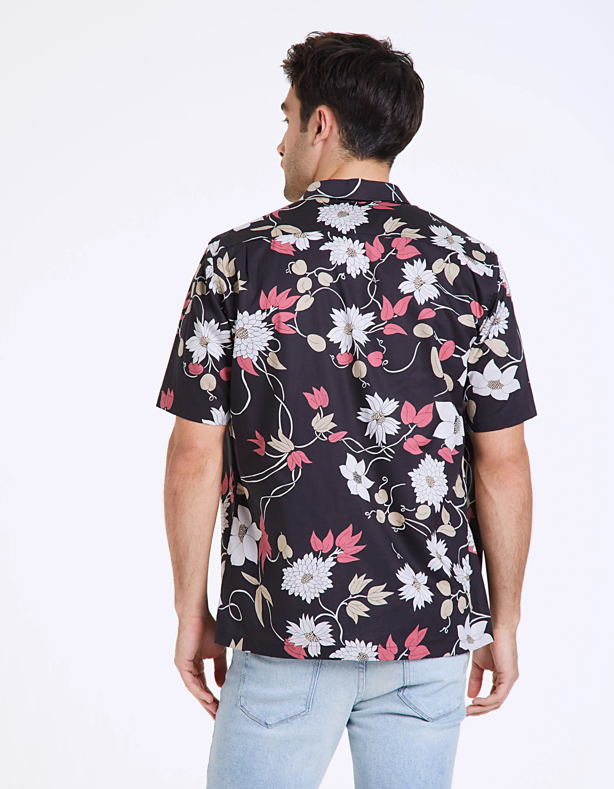 Chemise noire imprimée maxi-floral Homme