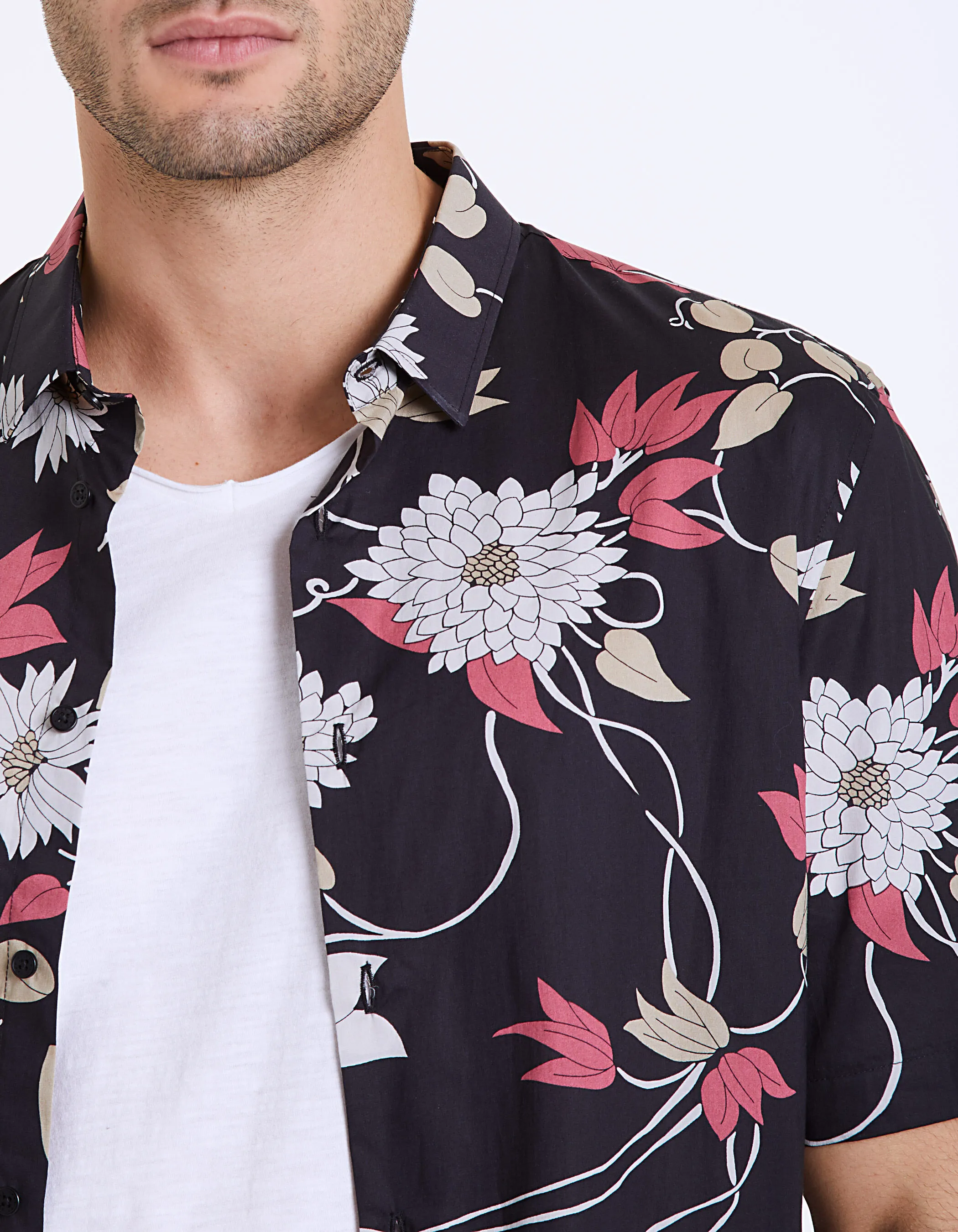 Chemise noire imprimée maxi-floral Homme