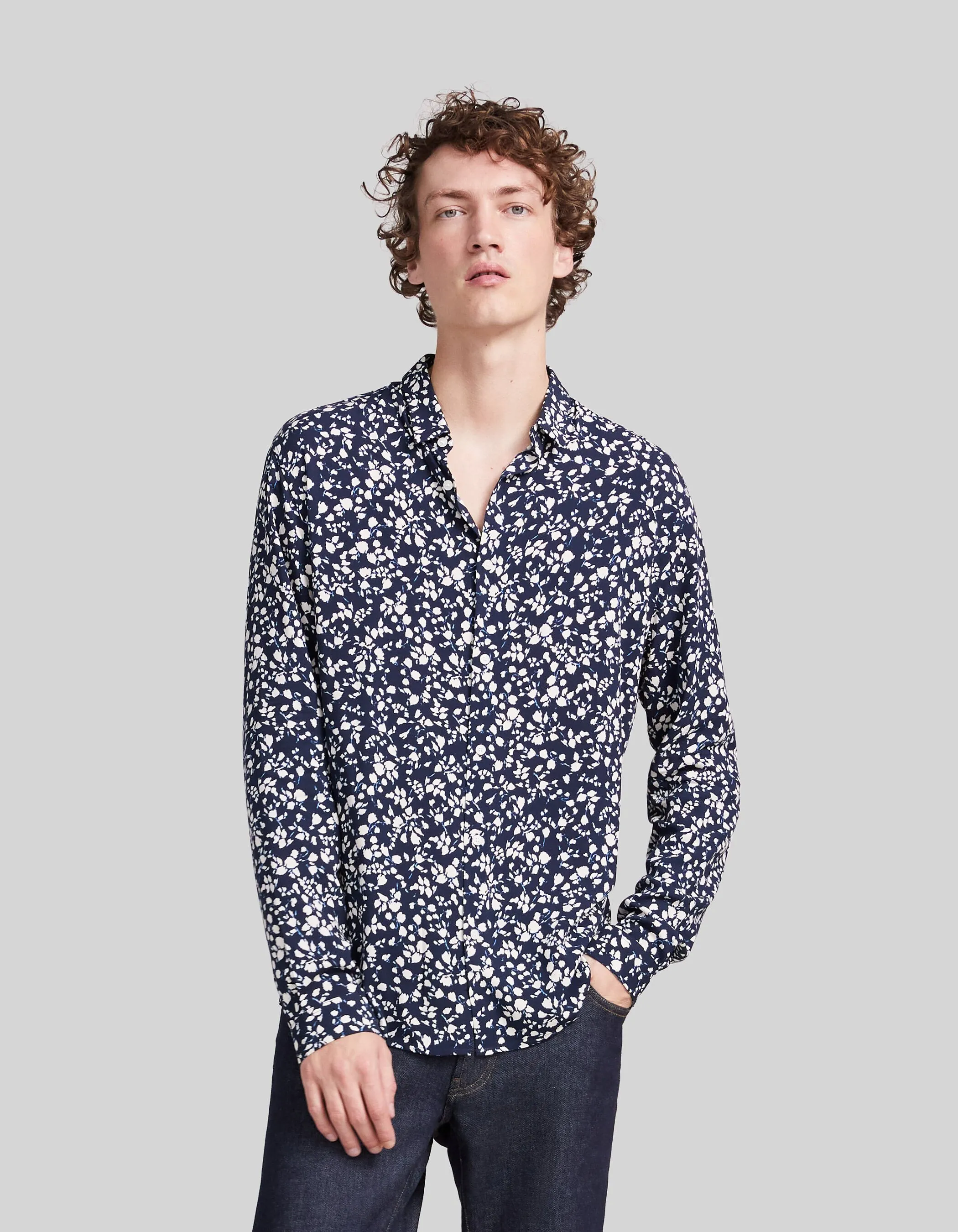 Chemise SLIM marine LENZING™ ECOVERO™ motif fleuri Homme