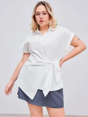 Chemise à manches courtes nouées et col tissé unie Curve & Plus