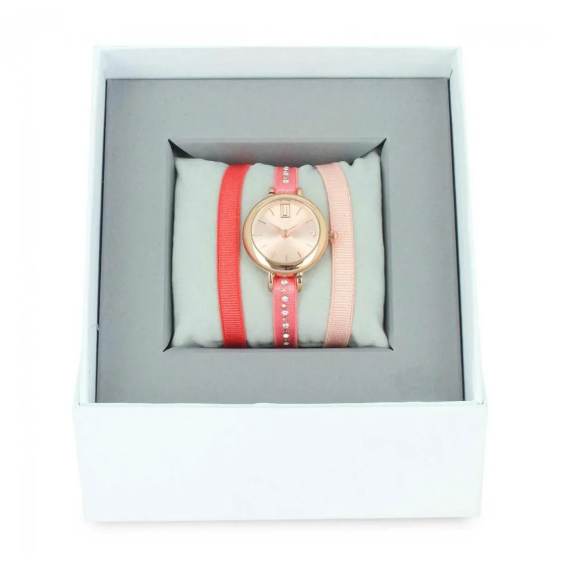 Coffret Les Interchangeables  A57203  - Montre Ruban Bracelet Corail Boîtier Doré Rose Femme | 3 Suisses