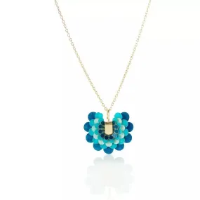 Collier fleur bleue artisanale en parchemin Paca Peca