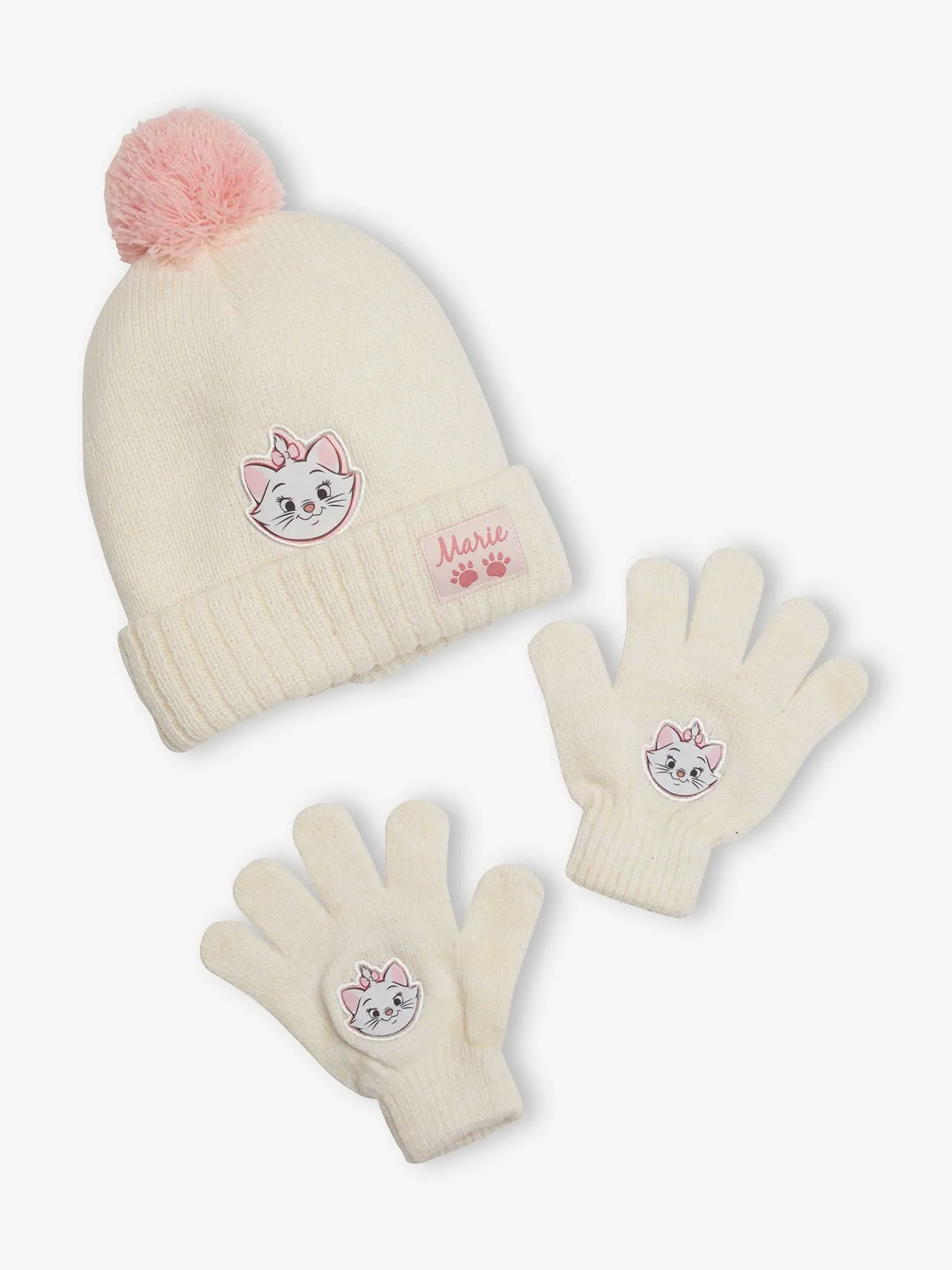 Ensemble fille Disney® Marie les Aristochats bonnet + gants beige chiné et rose - Disney