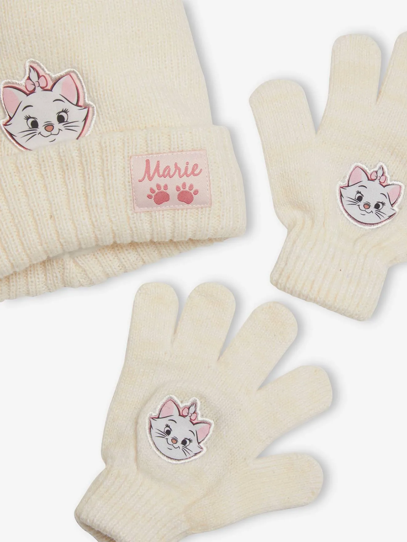 Ensemble fille Disney® Marie les Aristochats bonnet + gants beige chiné et rose - Disney