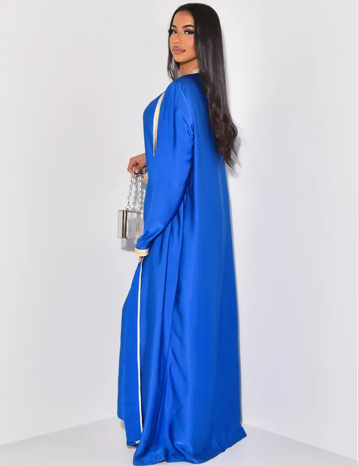 Ensemble robe et kimono long en satin à bordures dorées / 59653 - JEANS INDUSTRY