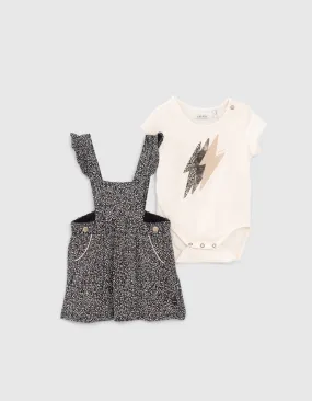 Ensemble robe noire imprimée et body bébé fille