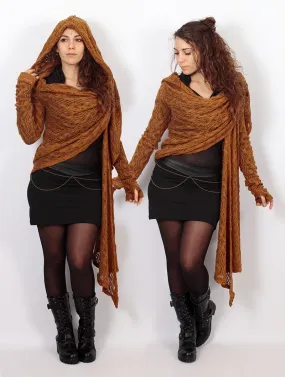 Gilet châle en crochet à capuche et manches longues Danaeriz, Rouille