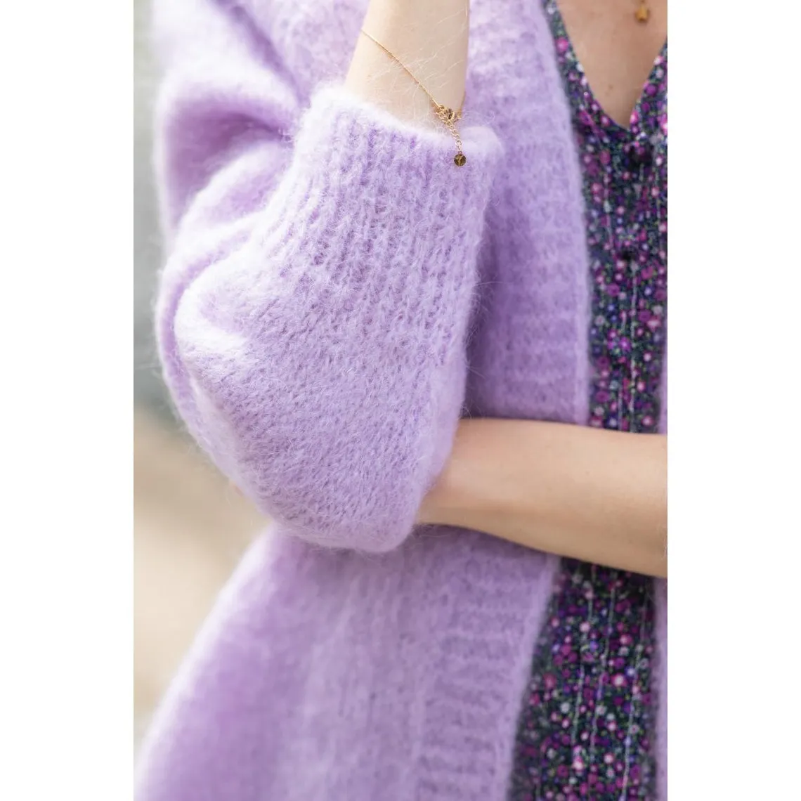 Gilet violet manches longues FREYA en mohair | 3 Suisses